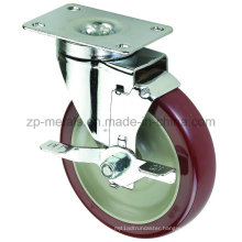 3inch Medium Sized Biaxial Bordeaux PVC Caster Wheels with Side Brake